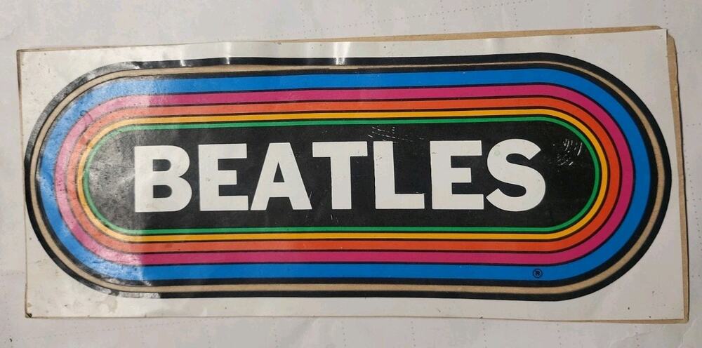 KLOS THE BEATLES VINTAGE 1980's ROCK & ROLL DECAL STICKER OVAL RAINBOW